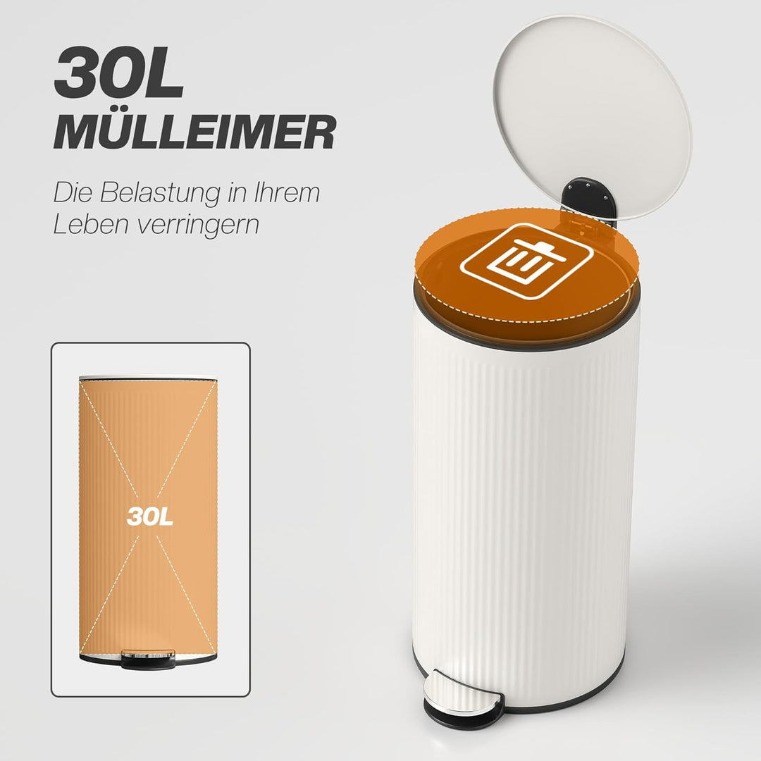 HOMCOM Mülleimer 30 L Treteimer mit Softclose-Deckel und Pedal, Abfallsammler mit abnehmbarem Innene