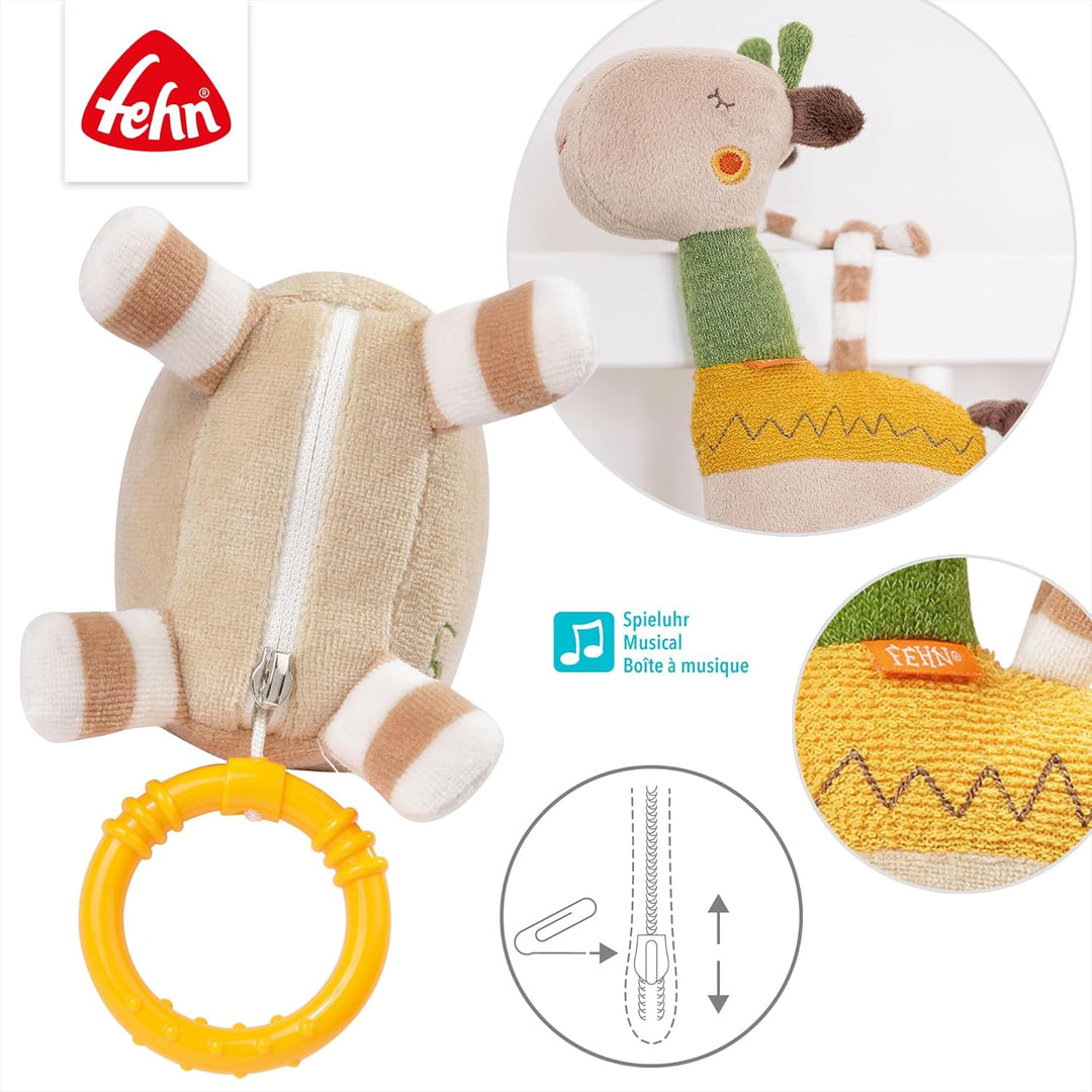Fehn Spieluhr Baby Einschlafhilfe Giraffe - Kuscheltier mit Befestigung - Einschlafhilfe Melodie Sch