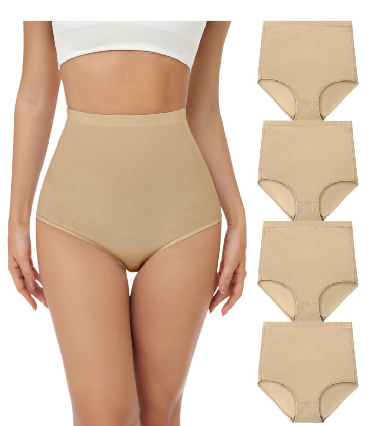 wirarpa Unterhosen Damen Baumwolle Unterwäsche Super Hohe Taille Frauen Slips 4er Pack M Beige, M Be