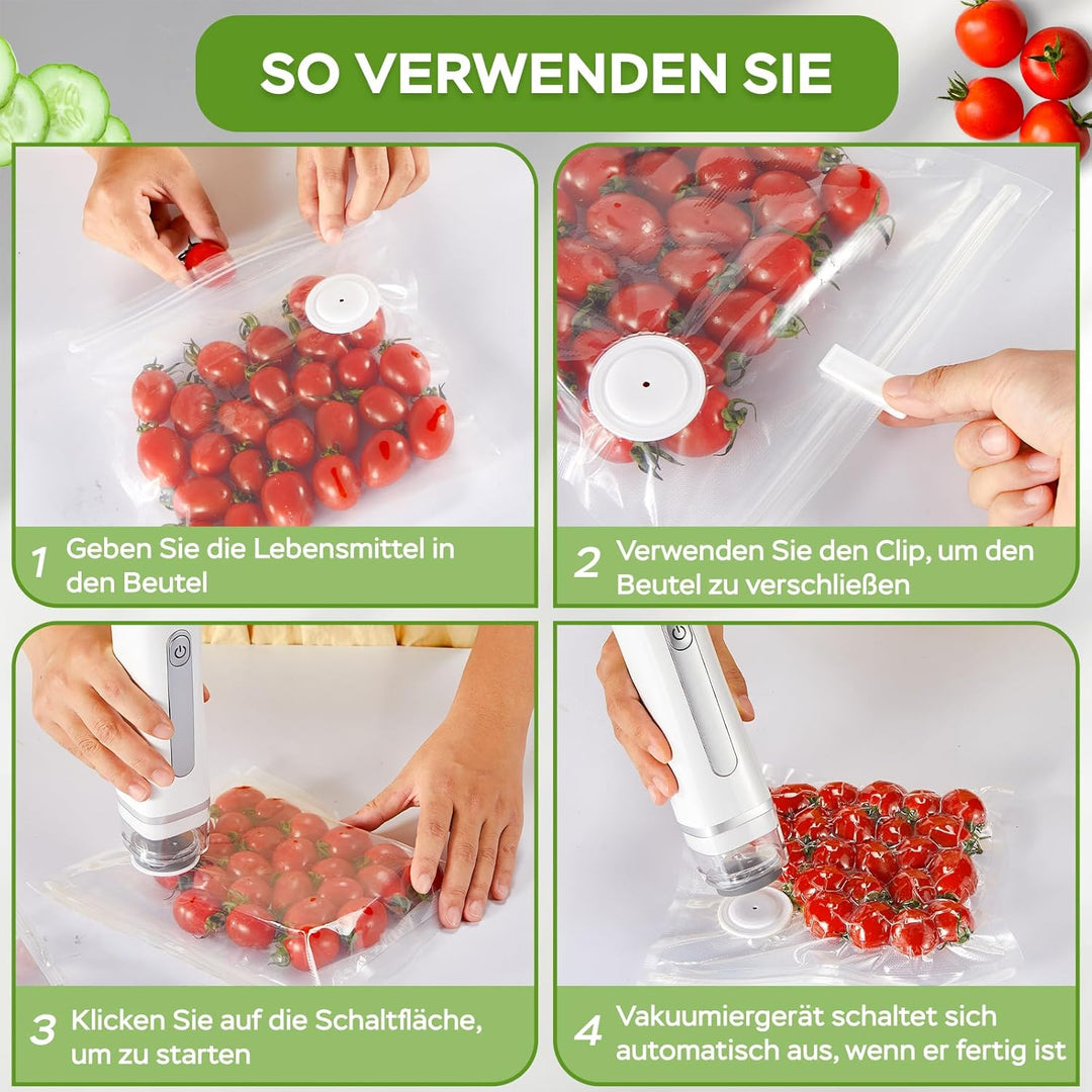 Vakuumiergerät Klein, Handvakuumierer mit 60 kPa Saugkraft, Vakuumierer für Lebensmittel mit 20 Wied