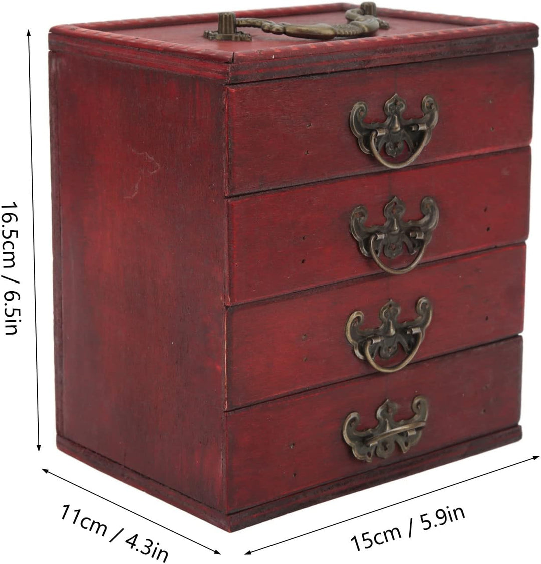 Buachois Holz Schmuckschatulle mit 4 Lagiger Schublade, 16x15x11 cm Retro Chinesischen Deko Schmuckk