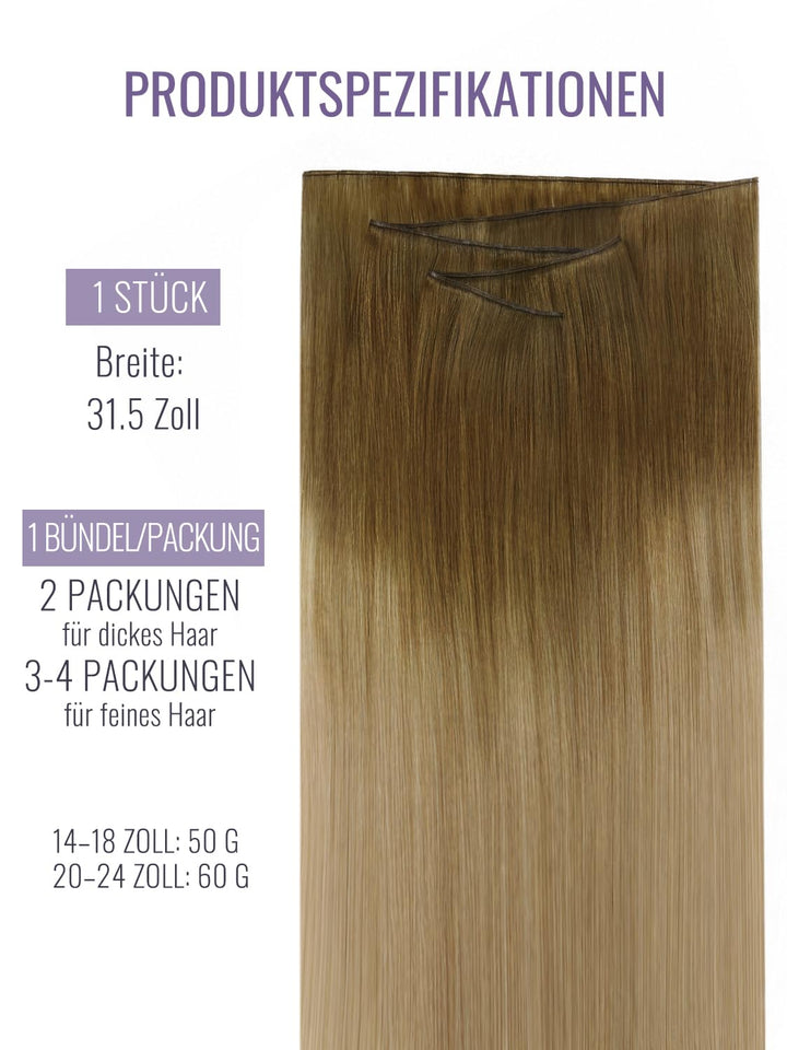 Fshine Genie Tressen Echthaar 50 cm 60 g Haartressen Echthaar zum Einnähen Schokoladenbraun bis Schm