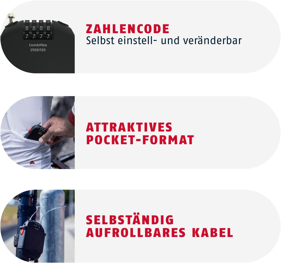 ABUS Spezialschloss Combiflex 2501/65 - Geeignet als Gepäcksicherung, Skischloss, Helmsicherung - mi