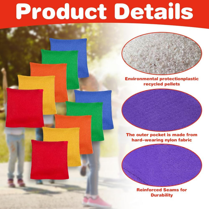 Yuragim Cornhole Säckchen, 10 Stück 8 x 8cm Sitzsäcke Werfen Bunte Sandsäckchen Wurfsäckchen für Cor