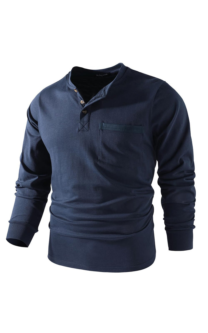 Mr.Stream Herren Henley Shirt Longsleeve Langarmshirt Männer DREI Taste Knopfleiste Baumwolle Beiläu