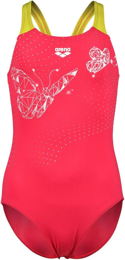 ARENA Mädchen Girl's Butterfly Swimsuit V Back One Piece Swimsuit (1er Pack) 164 Freak Rose-soft Gre