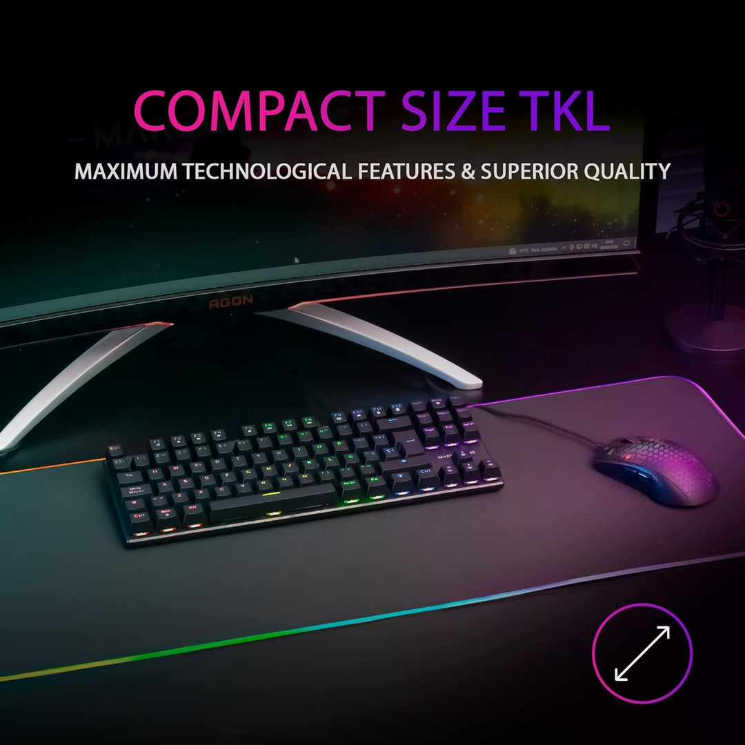 Mars Gaming MK80 Schwarz, US Sprache, Mechanische Gaming Tastatur TKL FRGB, Antighosting, Switch Mec
