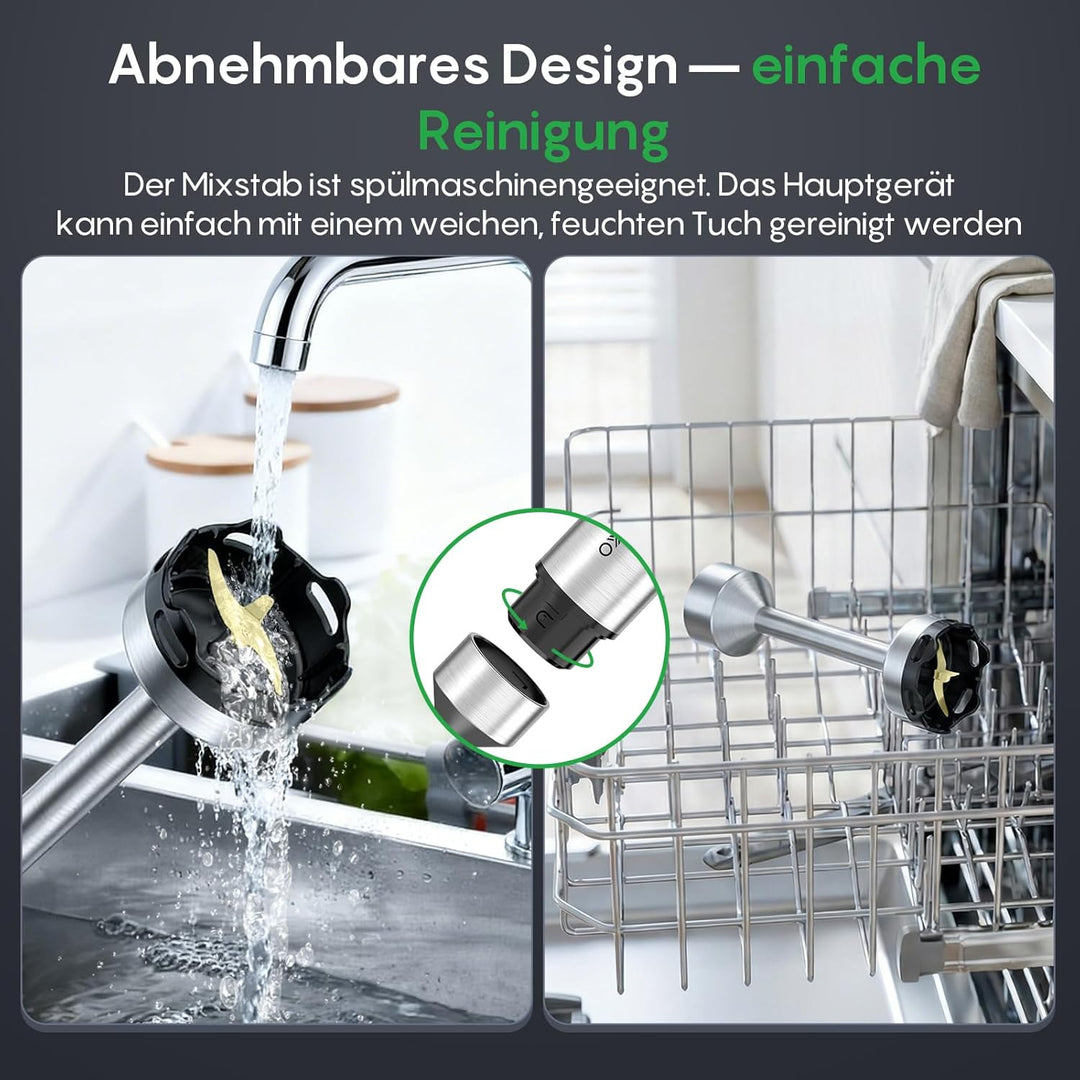 FRESKO Stabmixer 1000W, Pürierstab Edelstahl mit Schutzhülle für Kochgeschirr, Stufenlos Geschwindig