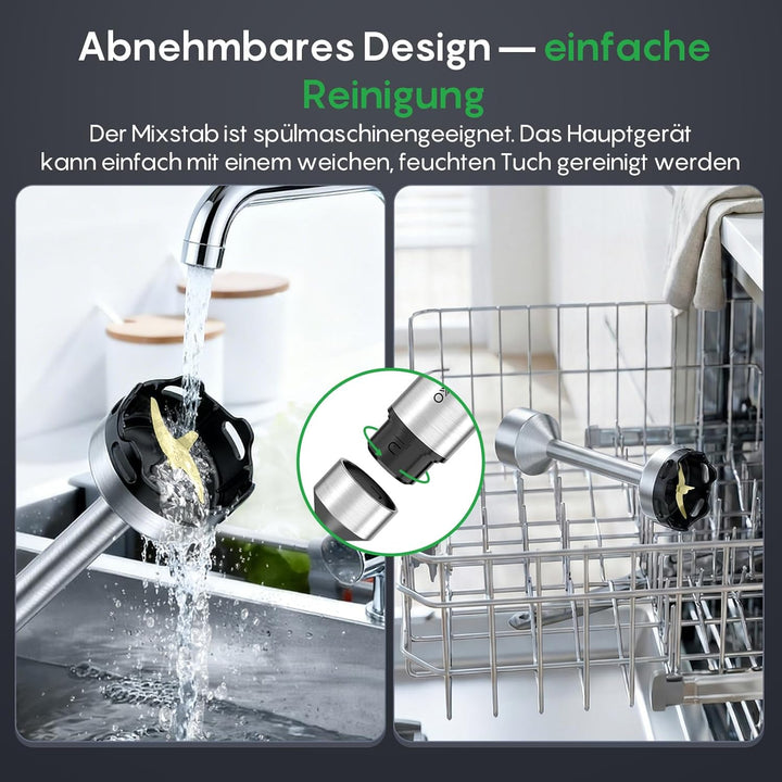 FRESKO Stabmixer 1000W, Pürierstab Edelstahl mit Schutzhülle für Kochgeschirr, Stufenlos Geschwindig