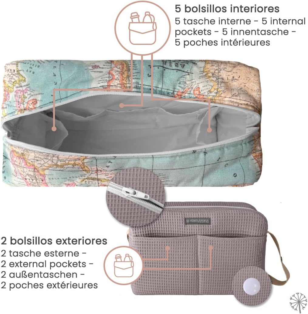 MIMUSELINA Kinderwagen Organizer mit grossem Fassungsvermögen Kinderwagentasche mit + 7 Fächern - Wi