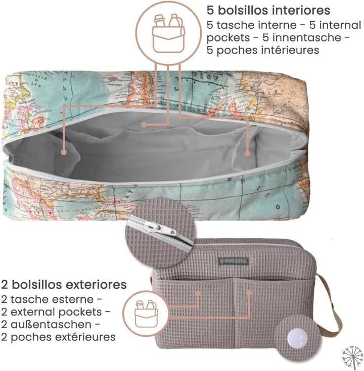MIMUSELINA Kinderwagen Organizer mit grossem Fassungsvermögen Kinderwagentasche mit + 7 Fächern - Wi