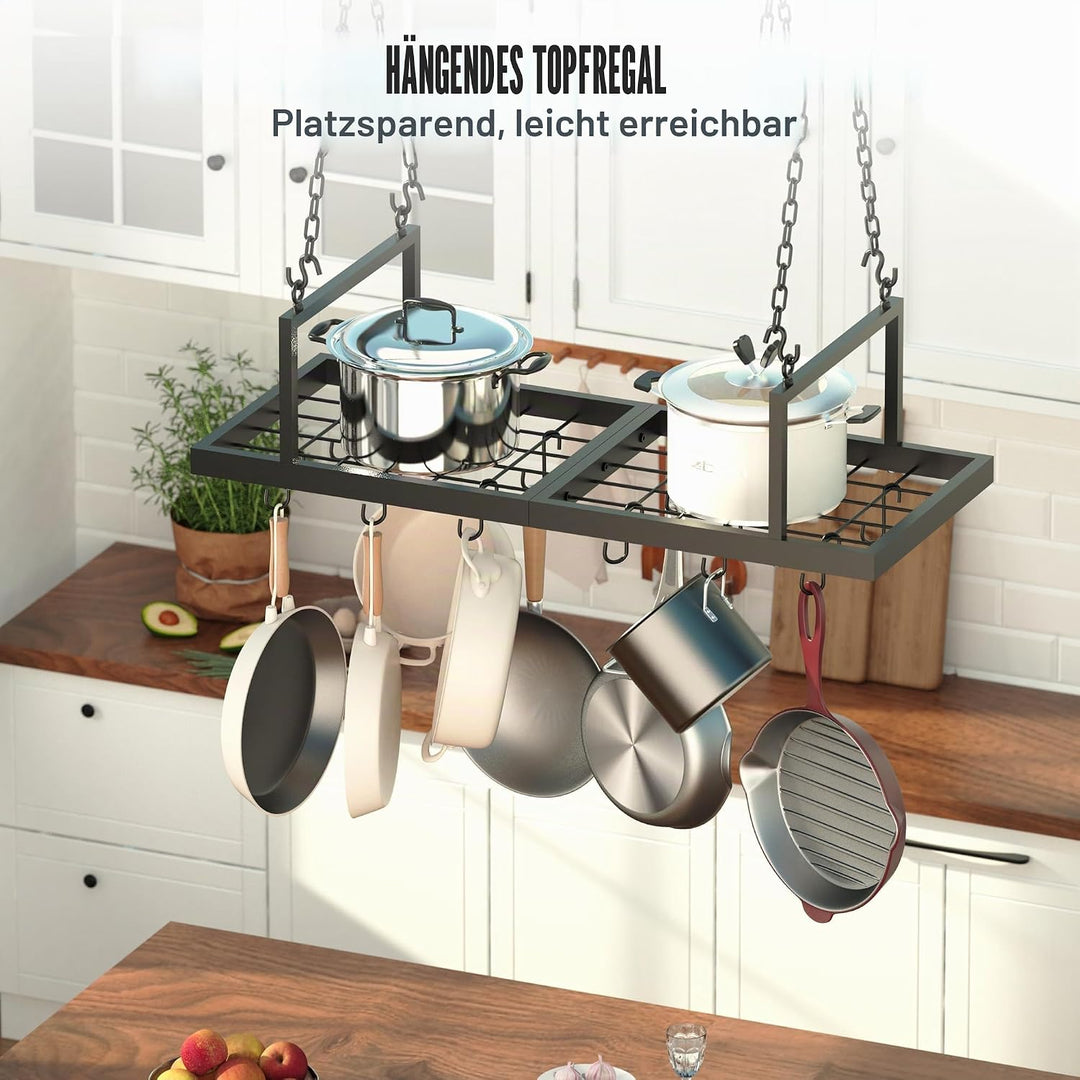 Hängendes Topfregal, 78,9 cm Topfaufhänger für Küche, Deckenmontage, Topfregal mit 12 abnehmbaren S-