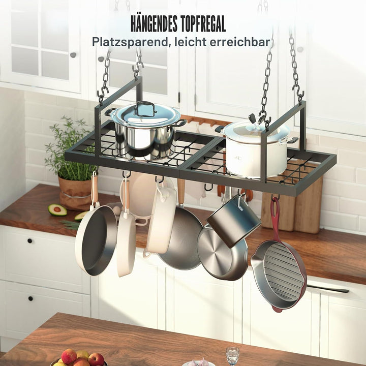 Hängendes Topfregal, 78,9 cm Topfaufhänger für Küche, Deckenmontage, Topfregal mit 12 abnehmbaren S-