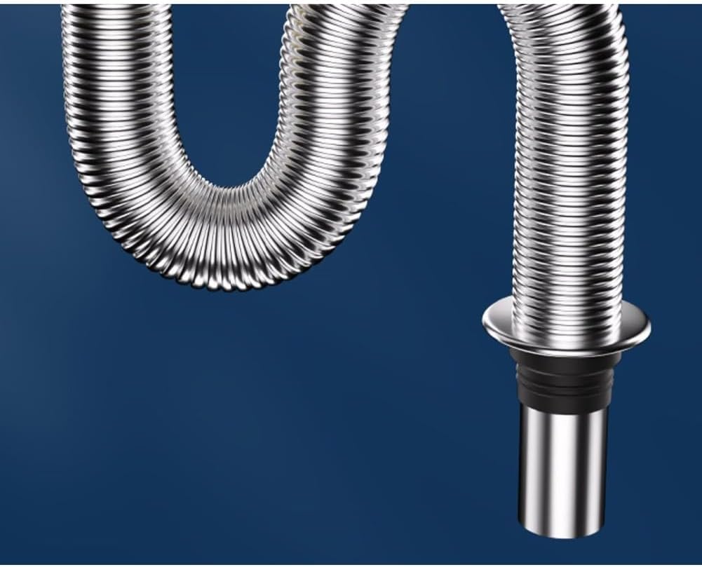 Waschbecken-Ablauf-Set, Edelstahl, Siphon, Abfluss, Flexibler Rohrschlauch, geruchsdichter Silikon-D
