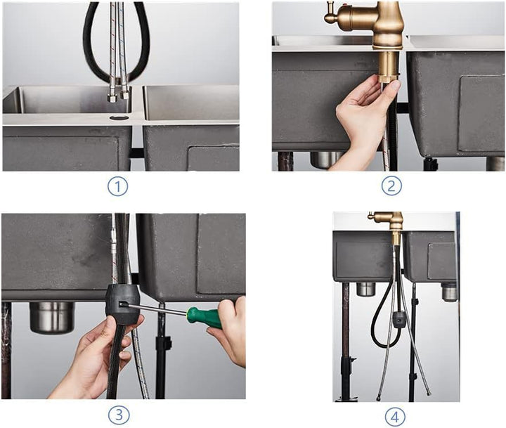 NIUKO Retro Küchenarmatur Ausziehbar, Wasserhahn Küche Messing Antik, Einhebel 360°Drehbar Spültisch