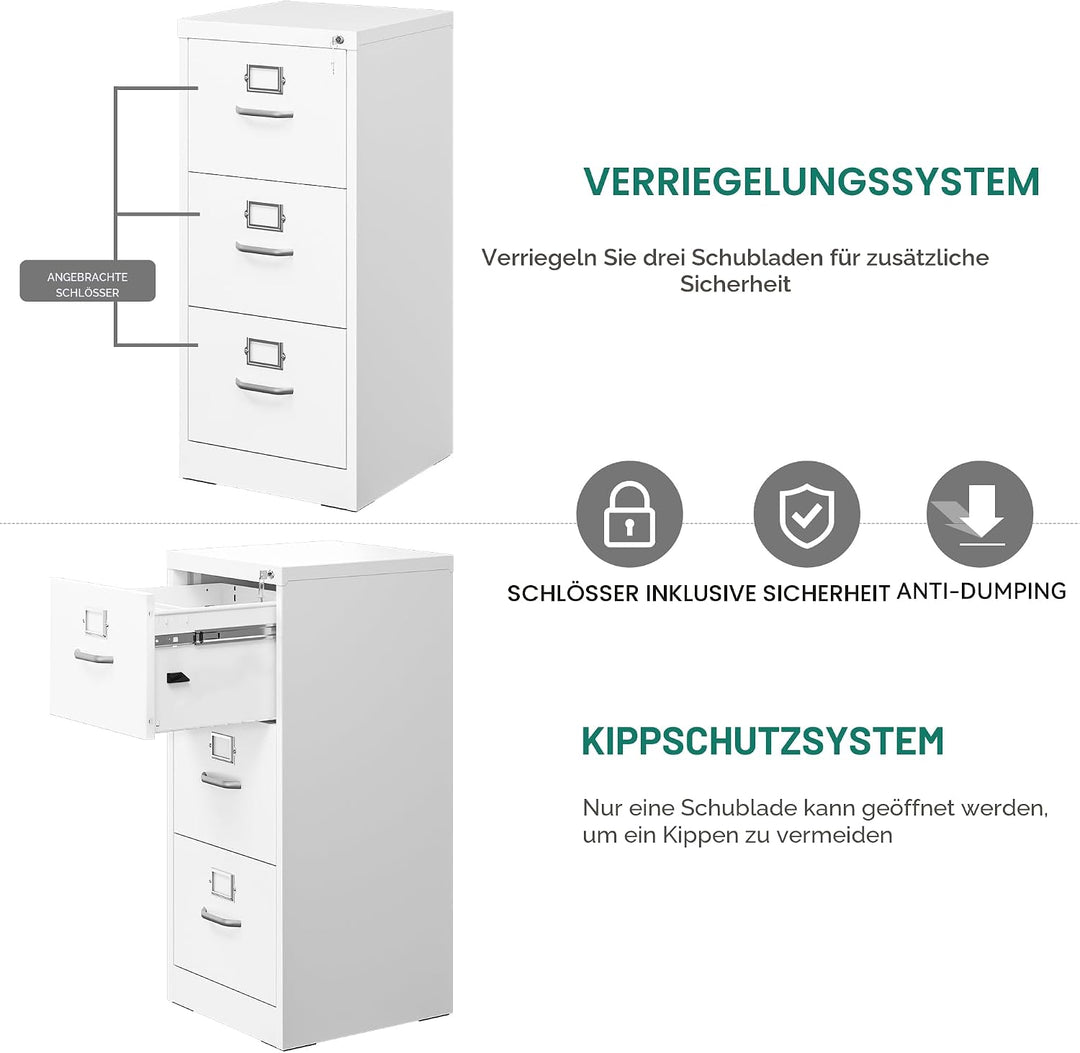 YITAHOME Aktenschrank Abschliessbar, Metall Aktenschränke mit 3 Schubladen für A4, Legal, Letter, An