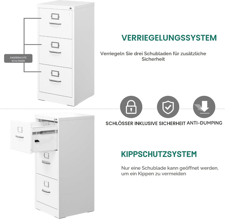 YITAHOME Aktenschrank Abschliessbar, Metall Aktenschränke mit 3 Schubladen für A4, Legal, Letter, An