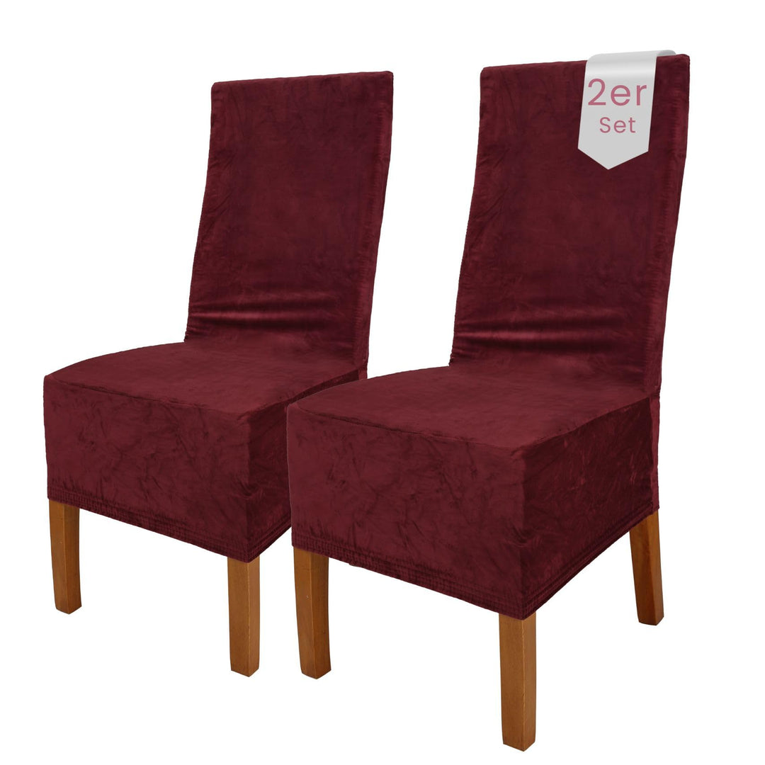 SCHEFFLER-Home Stretch Stuhlhussen Samt Puma Velvet/Velours Stuhlhussen Bordeaux 2er Set/Stuhlabdeck
