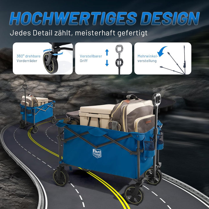 TIMBER RIDGE Bollerwagen Faltbar 200L mit Getränkehalter Verstellbarem Griff, Handwagen Transportwag