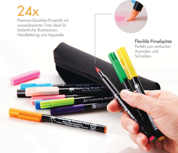 Sakura Koi Coloring Brush Pens 24er-Set, 24 Pinselstifte im Etui