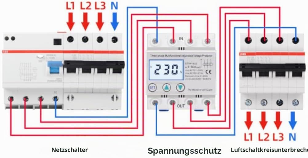 Überspannungsschutz, Einstellbarer Spannungsschutz STVP-932 230V/400V AC 3-Phasen-LCD-Multifunktions