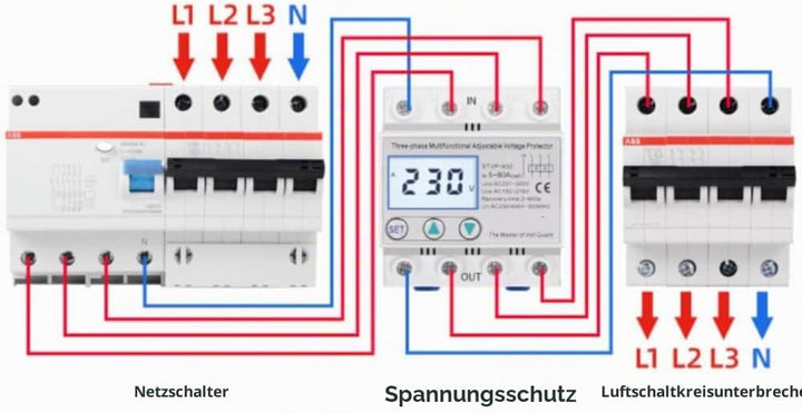Überspannungsschutz, Einstellbarer Spannungsschutz STVP-932 230V/400V AC 3-Phasen-LCD-Multifunktions