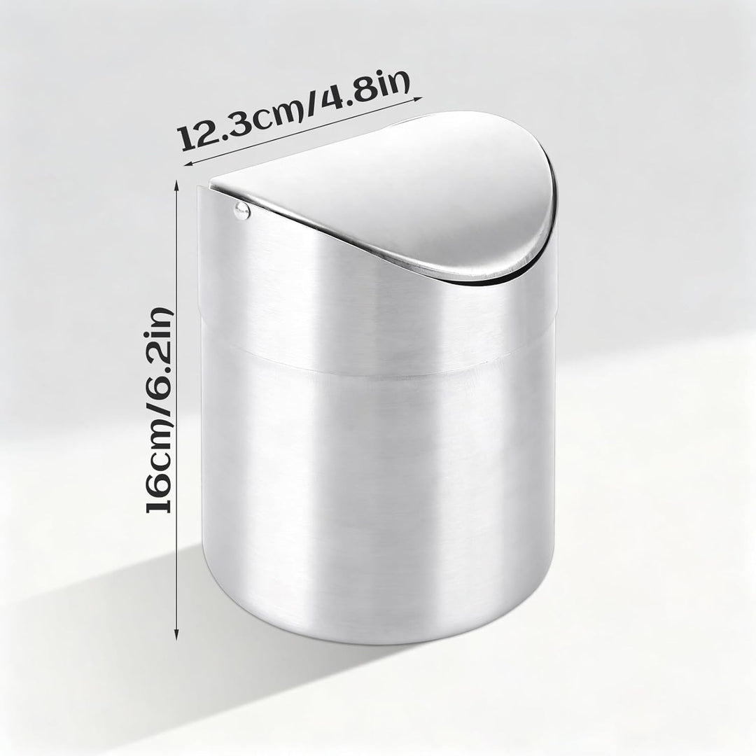 3er-Pack Tischabfalleimer Klein mit Deckel, 1,5 l Mini Tischabfalleimer mit Schwenkdeckel, Edelstahl