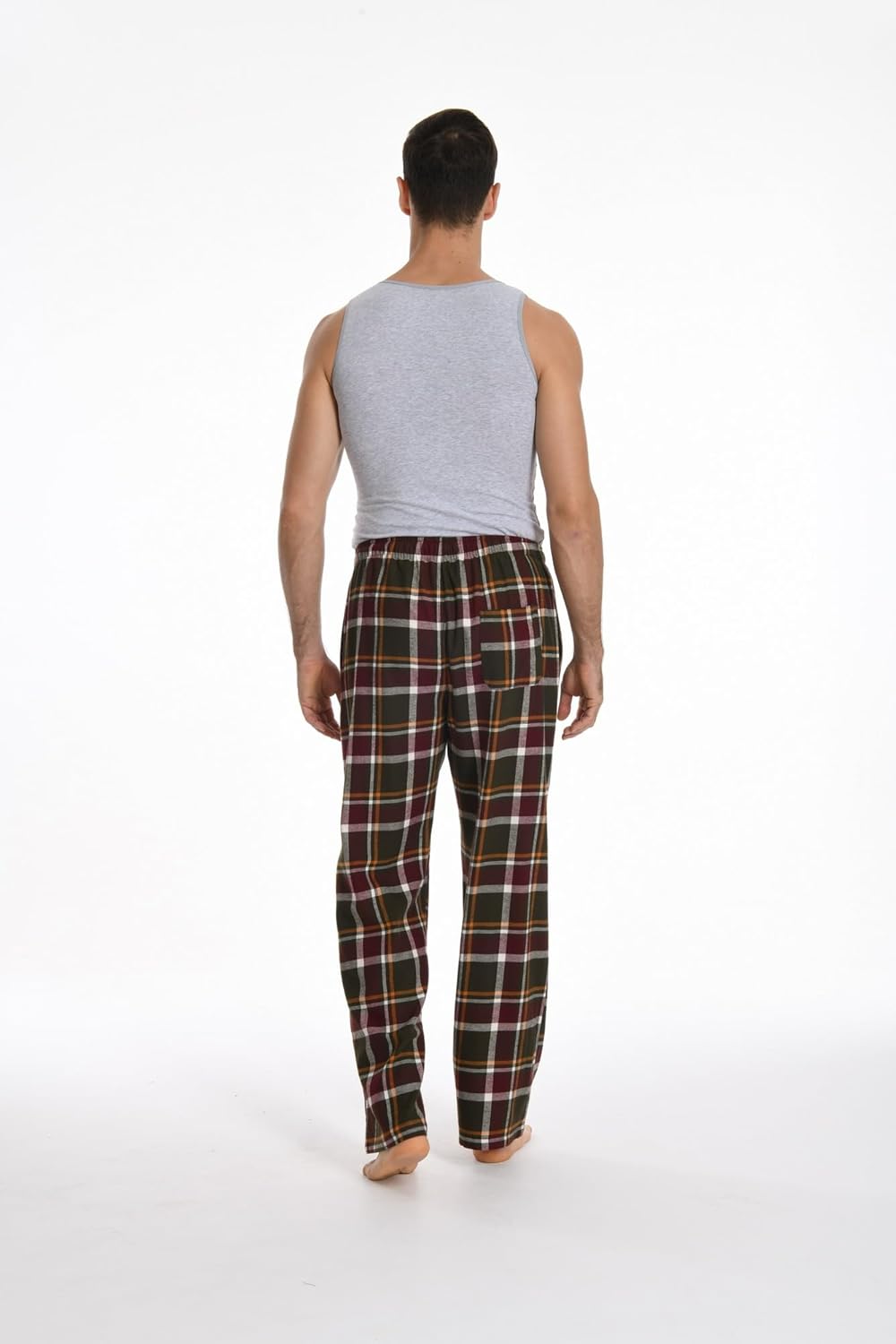 Herren 100% Baumwolle Flanell Bequeme Pyjama/Lounge Bottoms mit Taschen, M Burgundy White Plaid