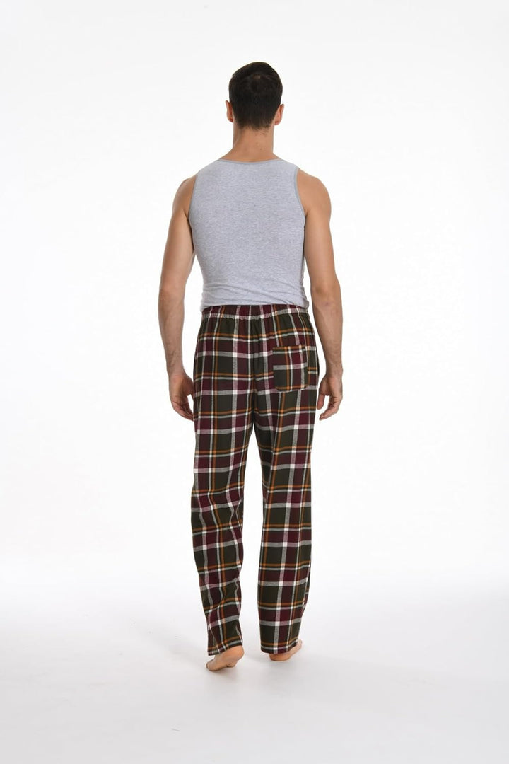 Herren 100% Baumwolle Flanell Bequeme Pyjama/Lounge Bottoms mit Taschen, M Burgundy White Plaid