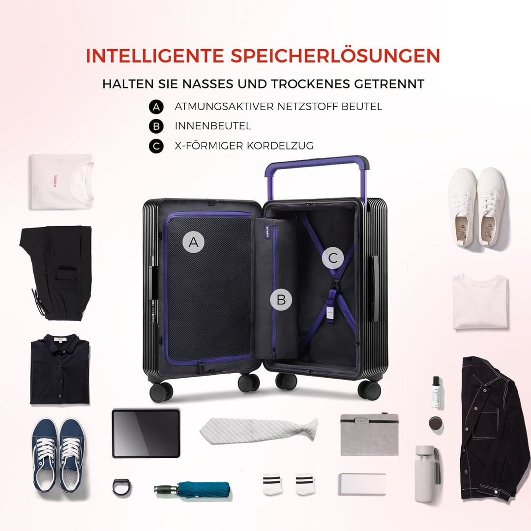 TUPLUS Koffer Trolley ABS Rollkoffer mit 4 Rollen Reisekoffer Handgepäck Hartschalenkoffer mit TSA S