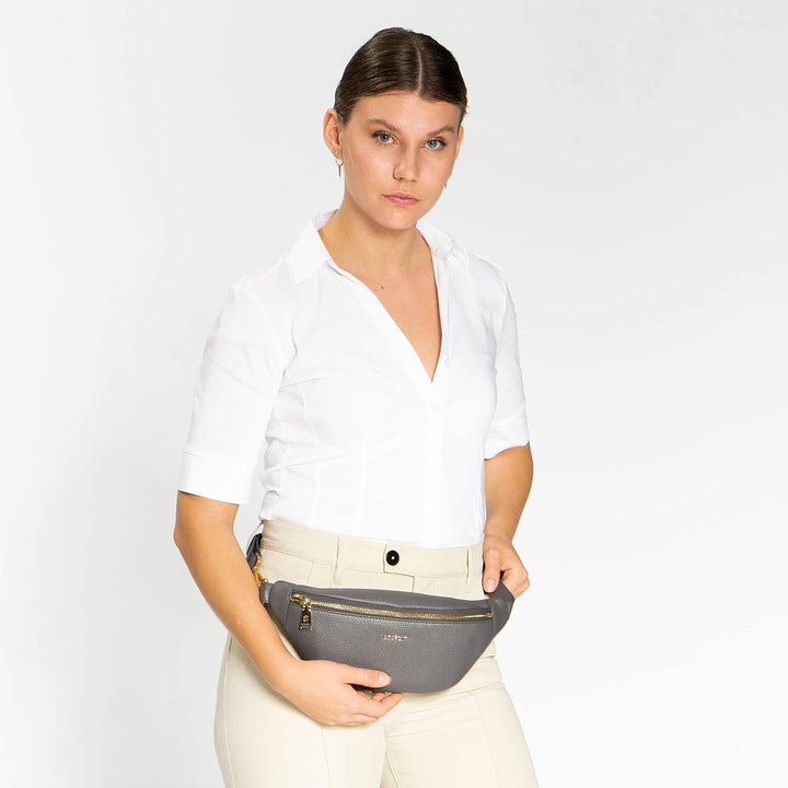 Lazarotti Bologna Leder Gürteltasche Damen | längenverstellbarer Tragegurt | grosse Bauchtasche 31 c