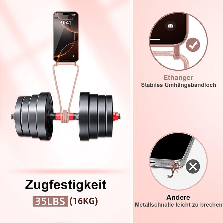 Handyband für iPhone 16 Pro Hülle mit Band + 2 Stück Glas Schutzfolie Transparent Silikon Handyhülle