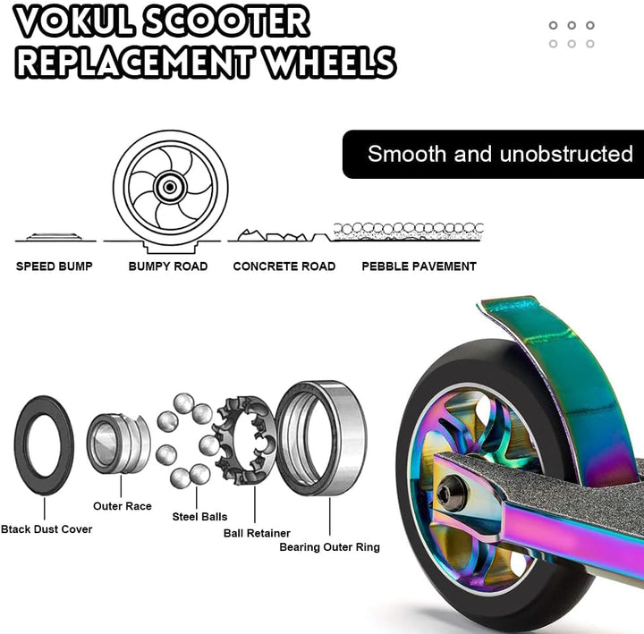 YANGUN Stunt Scooter Rollen, 2 PCS Scooter Ersatzräder 88A mit ABEC-9 Lager Aluminium Speichenkern,