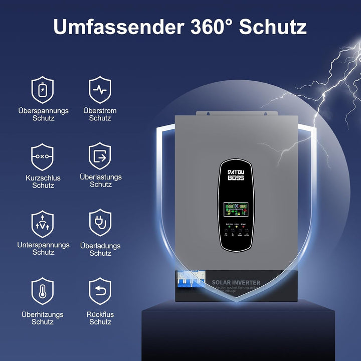 DATOUBOSS 6200W Hybrid Solar Wechselrichter 48V, Reiner Sinus, PV-Array bis 8500W, PV-Inverterleistu