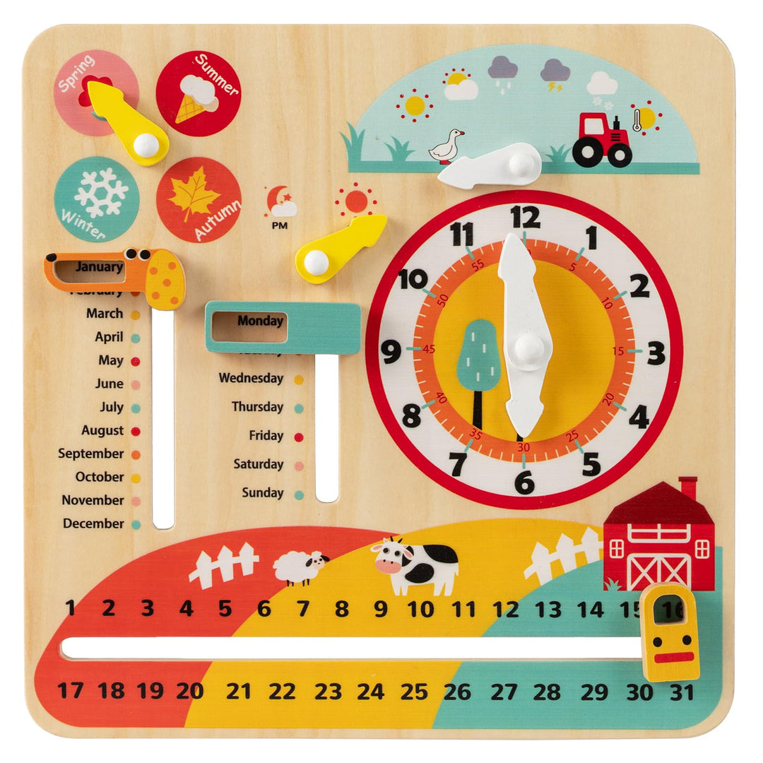 COSTWAY Lernuhr Kinder, Kinderkalender mit Jahreszeiten, Wetter, Tag, Nacht, Monat, Woche & Datum, M