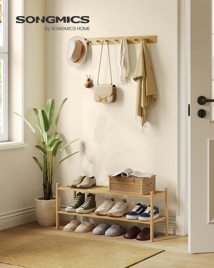 SONGMICS Schuhregal aus Bambus, Schuhablage 2 Ebenen, stapelbar, platzsparend, Regal für Flur, Wohnz