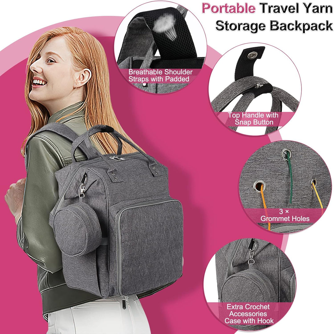 Coopay Multifunktion Stricktasche Rucksack, Reise Häkeltasche mit 6 Garnösen, Grosse Garnaufbewahrun
