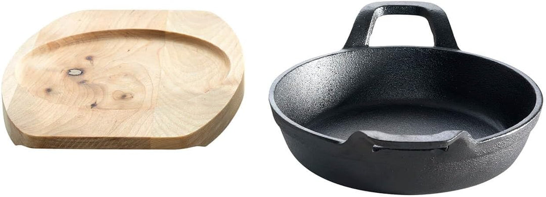 ALL'GRILL Gusseisenpfännchen mit 2 Griffen Ø 15 cm und Holzuntersetzer