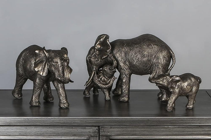 Casablanca Deko Figur Skulptur - Elefant Zambezi mit Jungem - grau/Gold - 29 x 21 cm