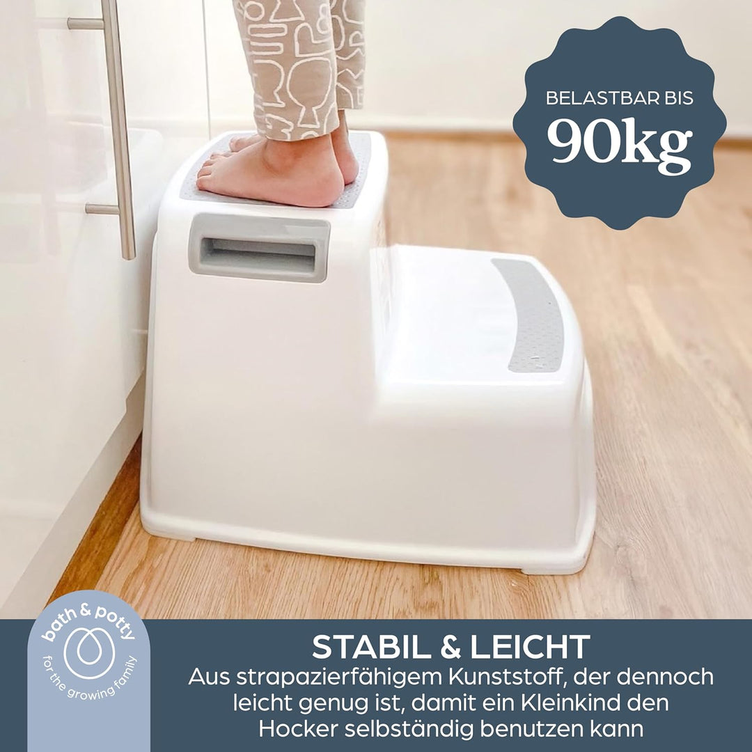 Dreambaby F687 Kinder-Tritthocker Tritt-Schemel Kinderschemel Anti-Rutsch, zweistufig, weiss/grau Gr