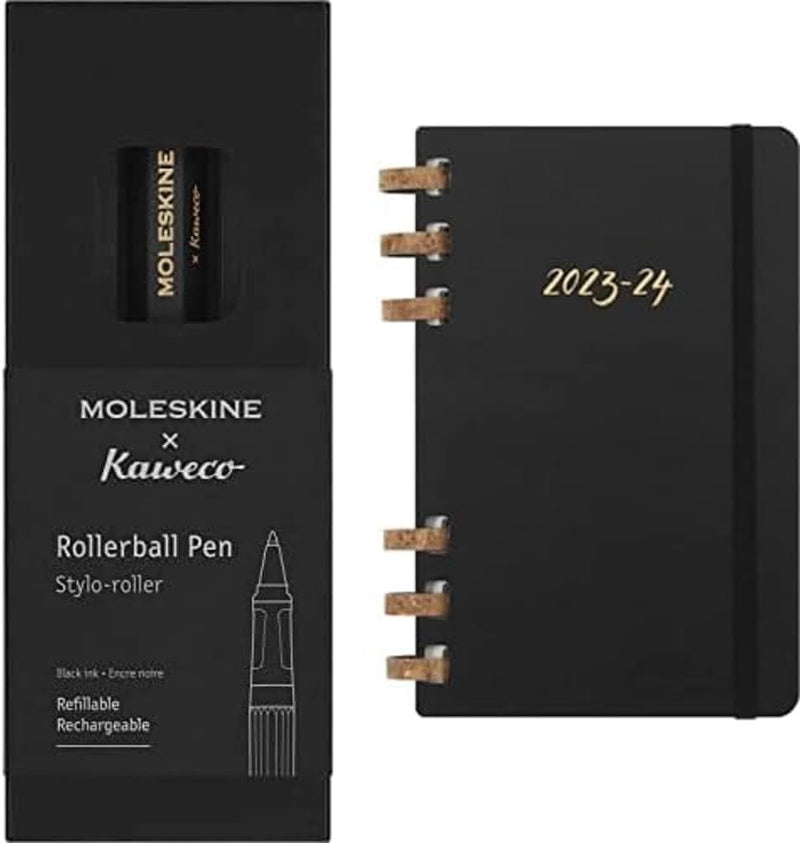 Moleskine x Kaweco Tintenroller, Farbe Schwarz + Akademischer Monatsplaner 2023-2024, 12-Monats-Woch