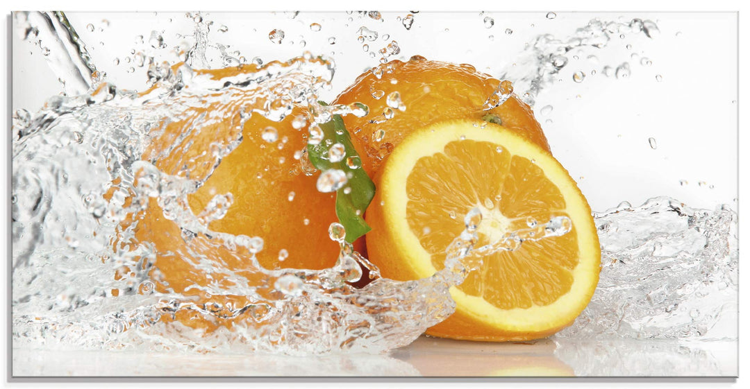 ARTland Glasbilder Wandbild Glas Bild einteilig 60x30 cm Querformat Früchte im Wasser Obst Orange Fr