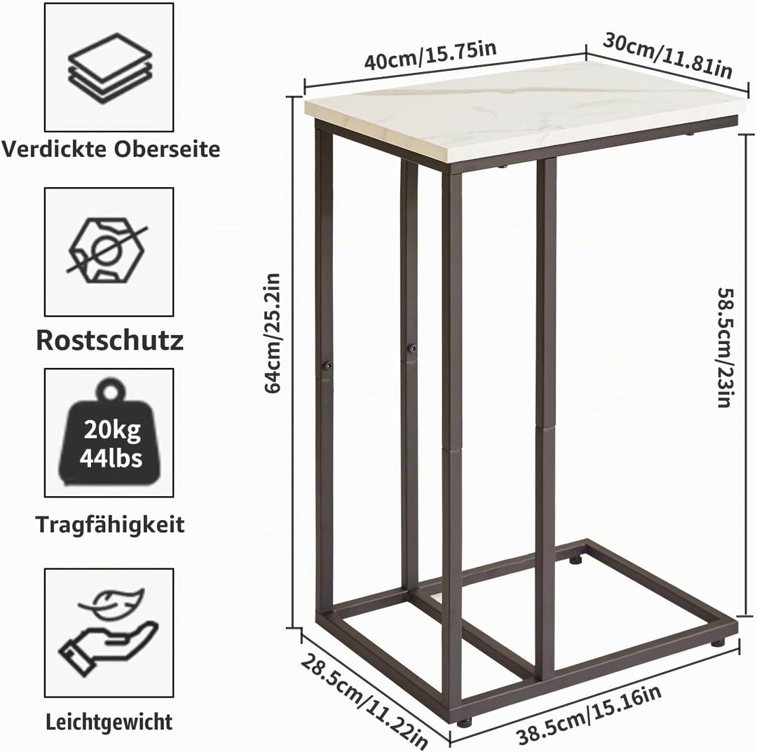 Aibiju Beistelltisch C Form, Beistelltische Wohnzimmertisch mit Metallgestell für Wohnzimmer, Schlaf