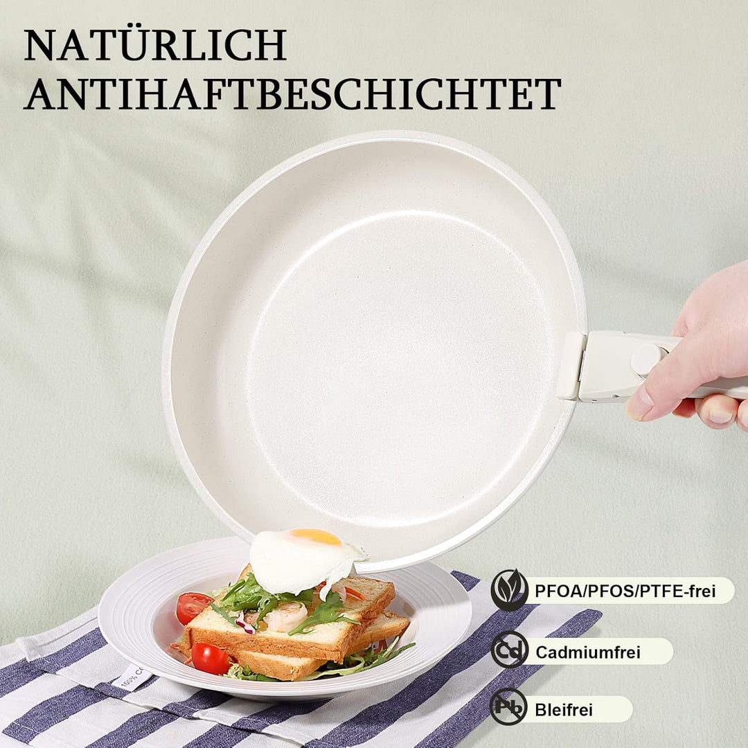 GiPP Keramik Pfannenset mit Abnehmbarer Griff, 3-Teilig Pfannen set mit Antihaft Beschichtet, Pfanne