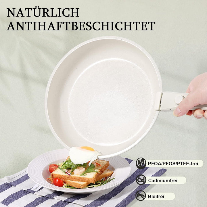 GiPP Keramik Pfannenset mit Abnehmbarer Griff, 3-Teilig Pfannen set mit Antihaft Beschichtet, Pfanne