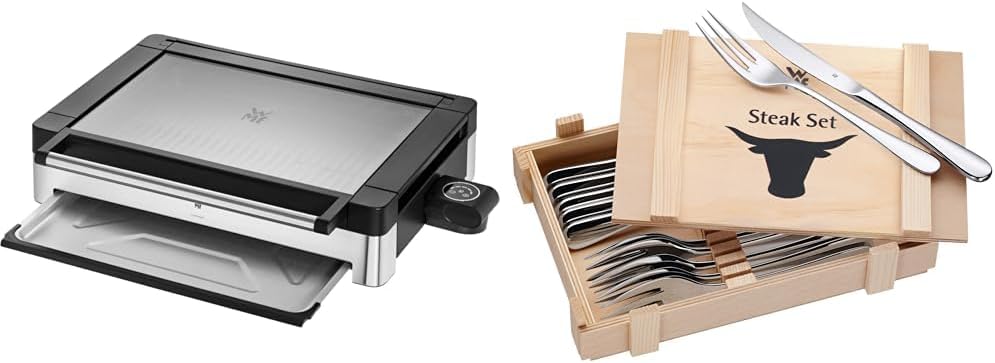 WMF Lono Elektro Tischgrill mit Glasdeckel, beschichtete Grillplatte, 2200 Watt, edelstahl matt & St