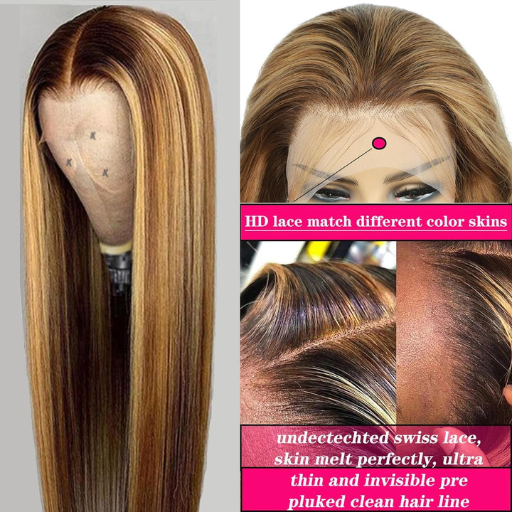 Ombre Highlight Lace Front Wigs Human Hair Wigs for Black Women Straight Echthaar Perücke Schwarz Fr