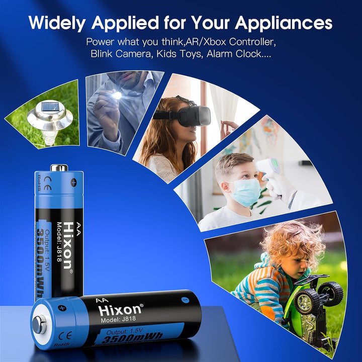 Hixon Wiederaufladbare 1,5V AA Lithium Akku, 3500 mWh mit 1600 Langen Zyklen, 2,0 Stunden Schnelllad