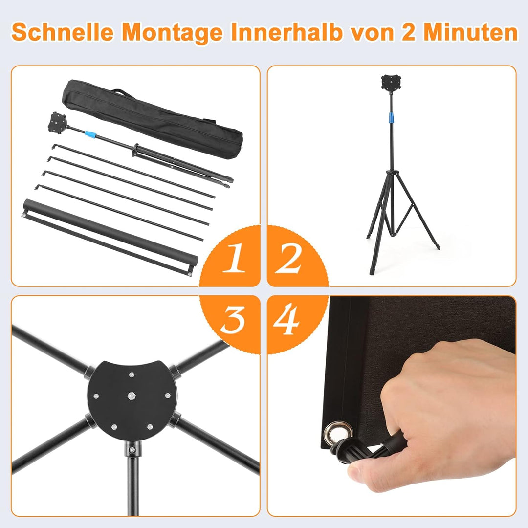 VISULAPEX Leinwand Beamer mit Ständer 80 Zoll, 4K HD 16:9 Leinwand Beamer Tragbar, Leicht und Kompak