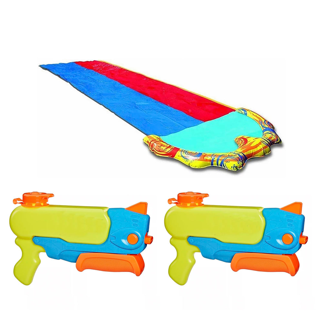 BANZAI Outdoor Challenge Party Pack – 1 Duo Rasen-Wasserrutsche 4,88m & 2 Wasserblaster kompatibel m